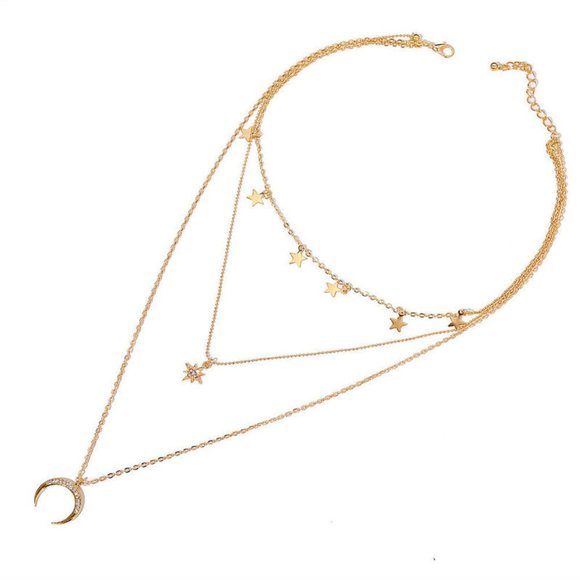 ✨Layered Gold Star & Moon Gypsy Necklace New - Picture 4 of 5